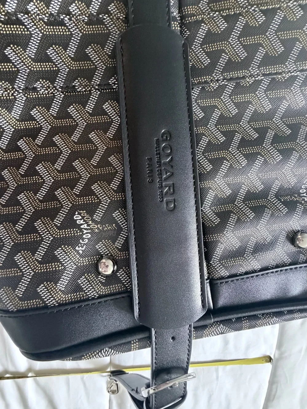 G Black Leather Trim Duffel Bag with Bright Orange Interior